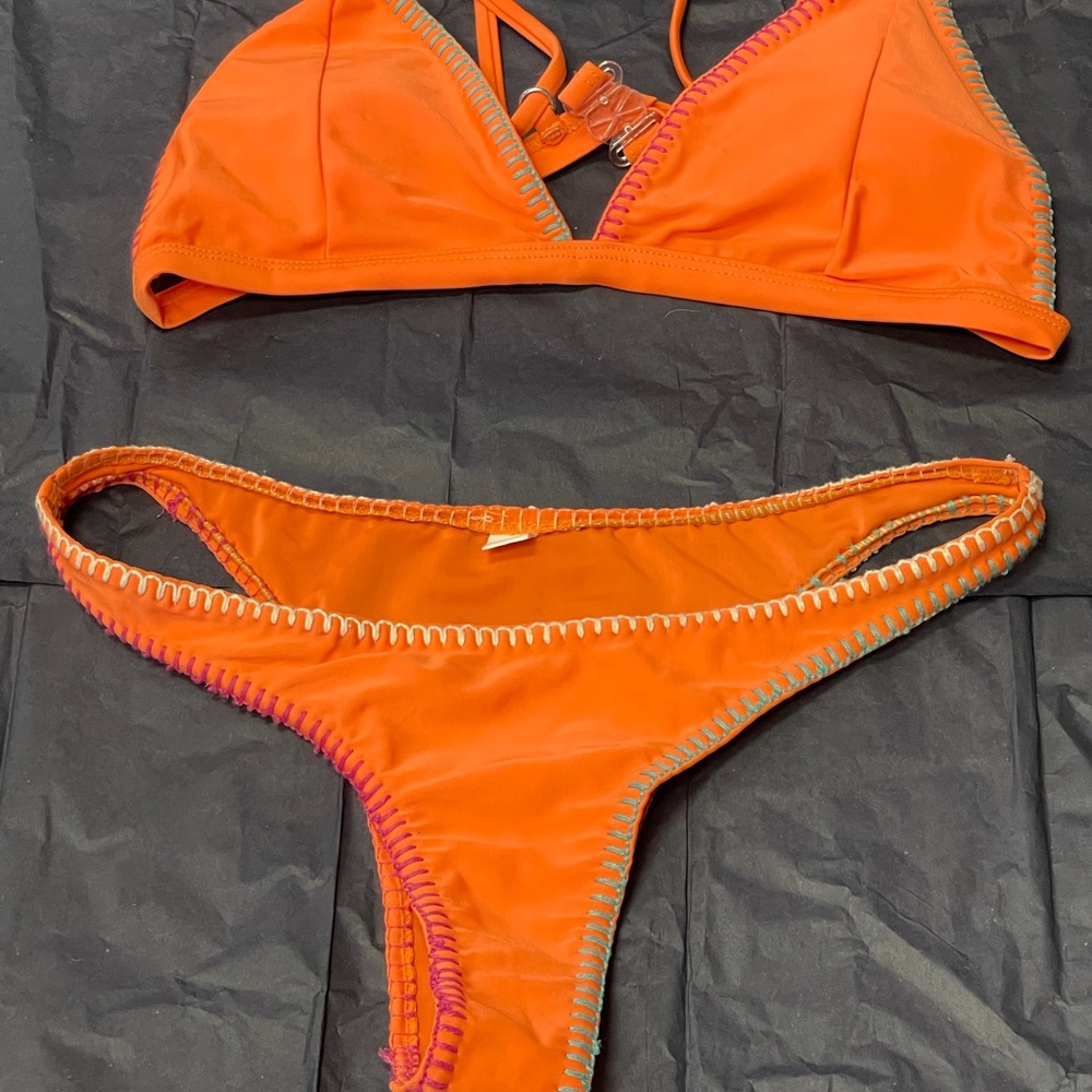 Orange color stitch bikini